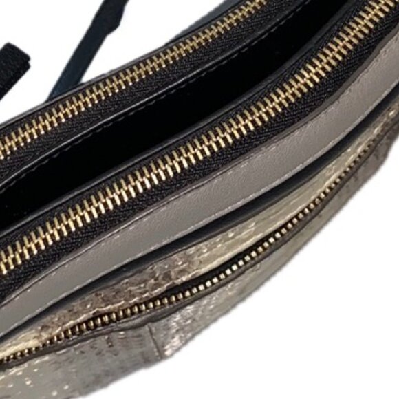 Furla Snakeskin Leather Crossbody Shoulder Bag Gray Cream Charcoal Zipper EUC - Picture 10 of 14